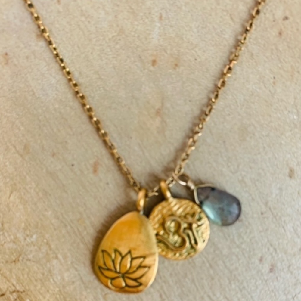 Satya Jewelry Labradorite Lotus AUM gemstone Necklace
